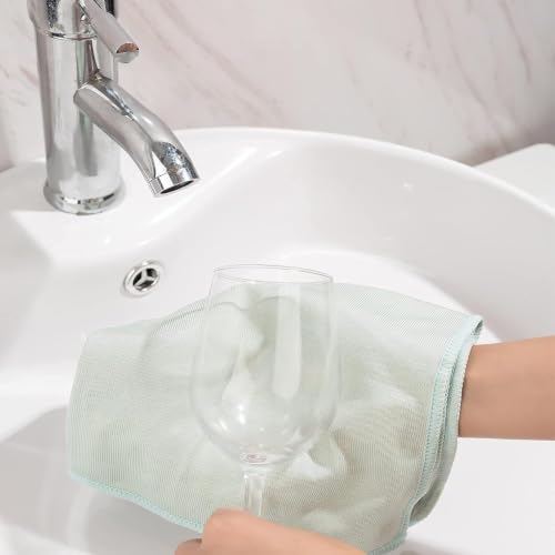 Puomue 6 Pack Microfiber Glass Cleaning Cloth, 16 Inch x 16 Inch, Lint Free Quickly Clean Window, Glasses, Windshields, Mirrors, and Stainless Steel, Green - color: Green