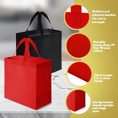 Reginary 100 PCS Non Woven Tote Bags Bulk,Red,Black - color: Red,black