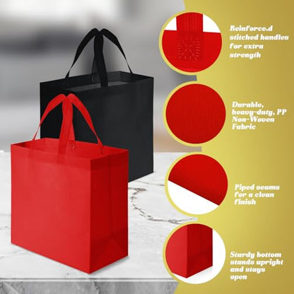 Reginary 100 PCS Non Woven Tote Bags Bulk,Red,Black - color: Red,black