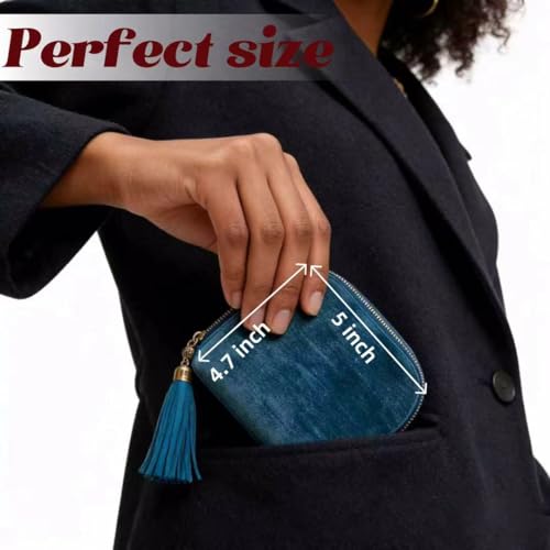 Small Travel Jewelry Pocket Case with Zipper for Women - color: Gem blue