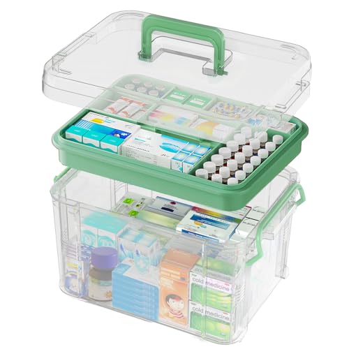 15QT Medicine Storage Box - Portable Medicine Cabinet Organizer with Handle - color: Green