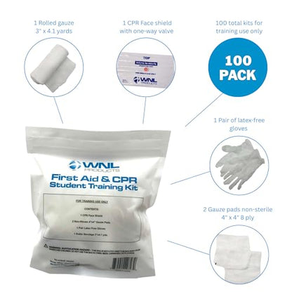WNL Products 1402SF First Aid and CPR Training Kits for Students, 100 Pack