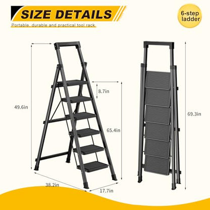6 Step Ladder with Platform,Heavy Duty Folding Step Stool No Assembly - size: 6 Step Platform