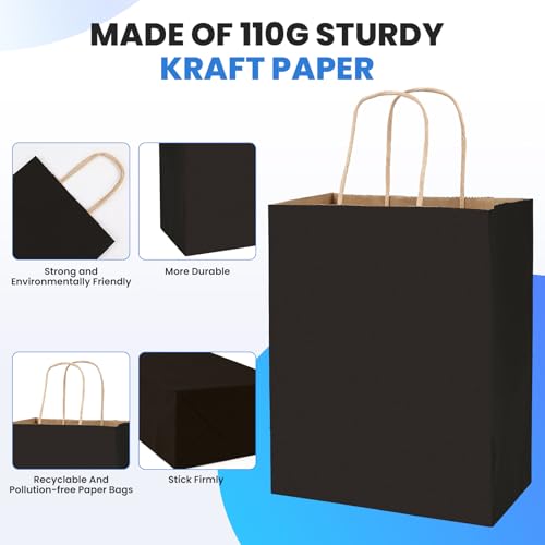 XPCARE Black Paper Bags with Handles, 200Pcs 8x4.5x10In Kraft Paper Bag (Pack of 2) - color: Black, size: 1 Count (Pack of 400)