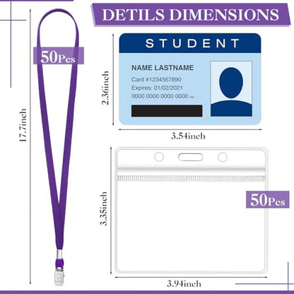 Marspark 4"x3" Name Badge Holder with Lanyard Bulk, Purple, 50 Sets - color: Purple