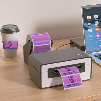 MFLABEL 2.25" x 1.25" Holographic Purple Thermal Labels, 500pcs Waterproof Self-Adhesive Printable Stickers for Thermal Printers, Small Business Logo, Barcode, Packaging - color: 2.25 X 1.25 Purple, size: 1 Rolls