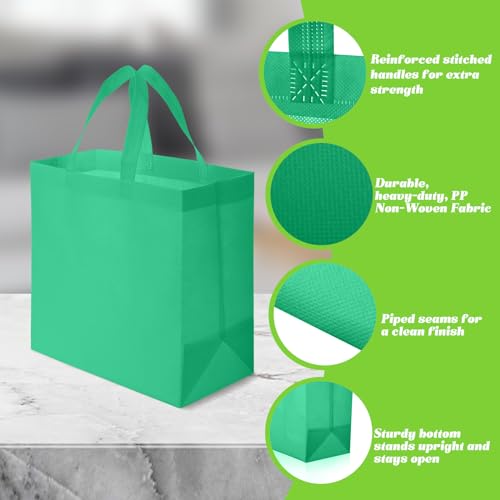 Reginary 50 Pcs Reusable Tote Bags Shopping Bags Non Woven, Green - color: Green