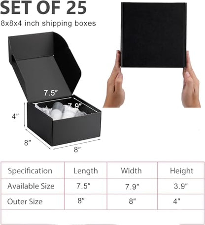 8x8x4 inch Black Shipping Boxes for Small Business- Set of 25 - color: Black, size: 8x8x4 Inch