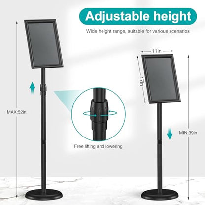 Hemndic Sign Stand 11x17 inch, Adjustable Floor Standing Sign Holder, 360° Rotation Sign Holder Stand with Snap-Open Frame, Outdoor Indoor Pedestal Sign Holder Display - size: 11 x 17 inch