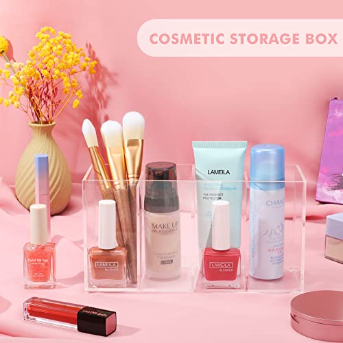 1 Pack 4 Compartment Acrylic Makeup Organizer with Lid Lash Cart Organizer