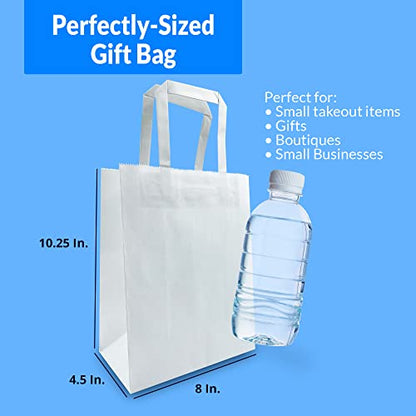 Reli. White Paper Bags | 110 Pcs Bulk | 8"x4.5"x10.25" | White Paper Bags With Handles | Kraft, Small Gifts, Shopping, Retail, Merchandise