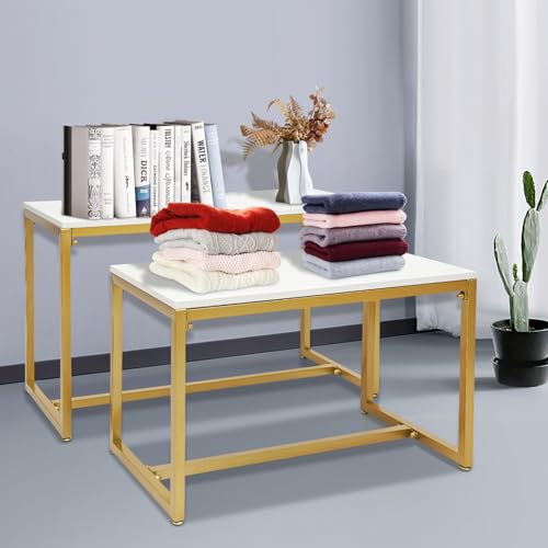 2-Piece Gold Metal Nesting Display Tables Shoe Handbag Retail Display Racks - color: Gold