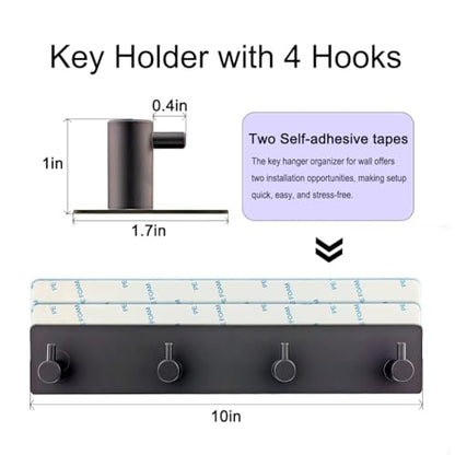StrugDeas Key Holder for Wall with 2 Self-Adhesive Tapes, Black