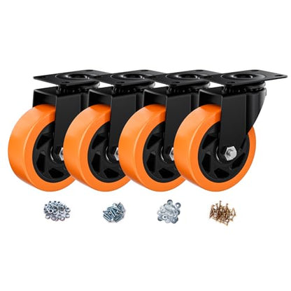 4" Swivel Plate Casters Set of 4 Heavy Duty 1200 lbs - color: Orange, size: 4 Inch Non-Brake