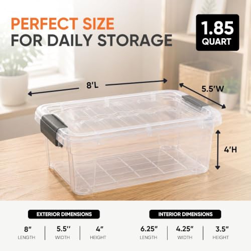 Superio 1.85 Quart Clear Plastic Storage Boxes with Lids, Stackable Organizer Containers, BPA-Free Storage Bins for Home, Office, School & Dorm, 2 Pack - size: 1.85 Quart