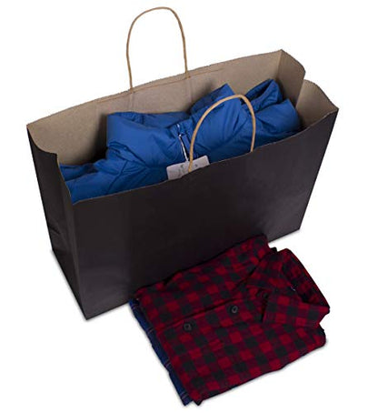 BagDream Kraft Black Paper Bags with Handles 16x6x12 Inch Large 100Pcs Bulk - color: Black