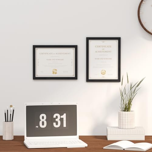 KINLINK 8.5x11 Picture Frame Black Wood Set of 4, Wooden Diploma Frame with Acrylic Plexiglass for Pictures, Certificate Degree Document Frame Tabletop and Wall Mounting Display - color: Black Wood, size: 8.5x11