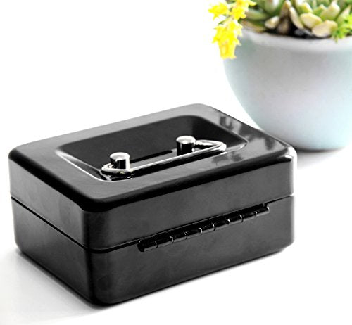 Small Cash Box with Lock and Slot - Jssmst Metal Coin Bank Small Lock Box, Black(SMCB0301N) - color: Black, size: XS(4.92")-slot