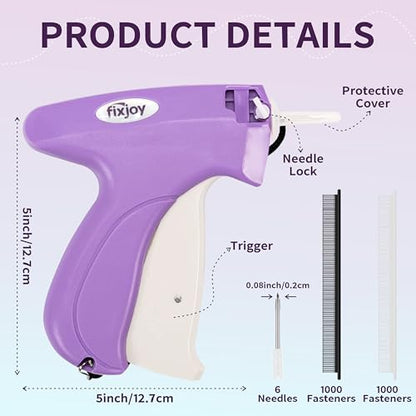 Upgraded Stitch Gun for clothes-Handheld sewing Kit & Hemming-Micro Tagging tool with Safety Storage Box, 6 Needles, 2000 Fasteners in Black and White - No Jam Quick Clothing Fixer(Purple)