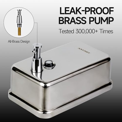 anydry Commercial Soap Dispenser Wall Mount, Polished Stianless Steel Finish Manual Liquid Soap Dispenser - 37oz (1100ml) Model AD1003