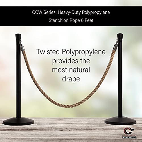 Montour Line Hemp Heavy-Duty Twisted Polypropylene Rope 6 Feet with Satin Stainless Steel Snaps, Post Queue Line Barrier for Movie Theaters, Grand Openings, Hotels - color: Hemp