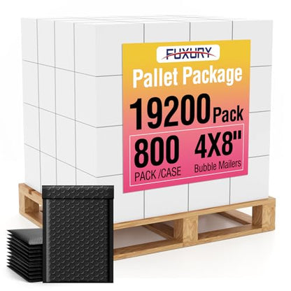 Fuxury Black Bubble Mailers 4x8" Padded Envelopes 1 Pallet 19200 Pack Bulk - color: Black, size: 4x8" 19200PC
