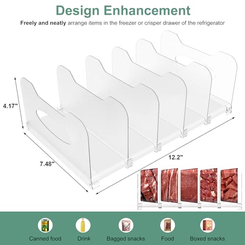 Freezer Organizer,12" Visible Fridge Organizer Rack with Removable Dividers - color: White