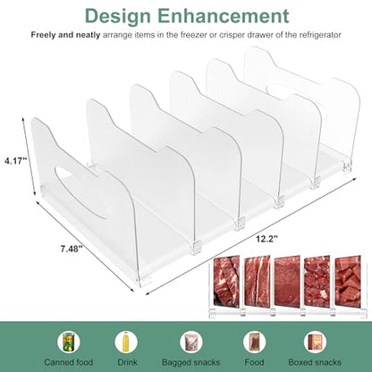 Freezer Organizer,12" Visible Fridge Organizer Rack with Removable Dividers - color: White