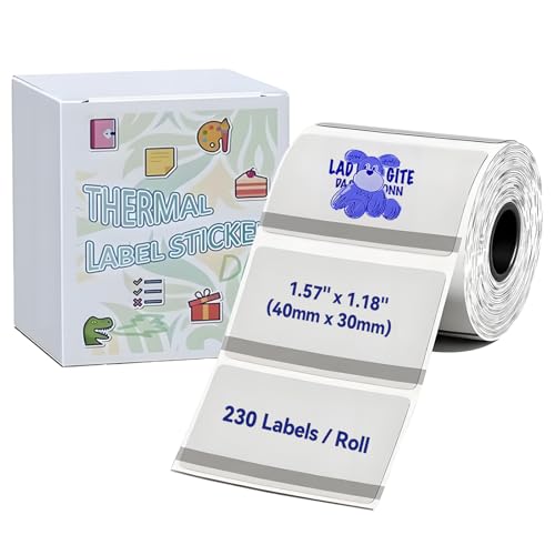 Transparent Cyan Thermal Label Paper, 40x30mm (1.57"x1.18"), 230 Labels/Roll, Self-Adhesive Color Labels for Barcode, Address, Gift & Organization, Compatible with M110/M120/M220/M250 Printers
