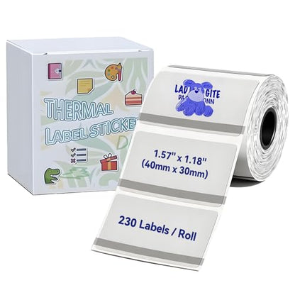 Transparent Cyan Thermal Label Paper, 40x30mm (1.57"x1.18"), 230 Labels/Roll, Self-Adhesive Color Labels for Barcode, Address, Gift & Organization, Compatible with M110/M120/M220/M250 Printers