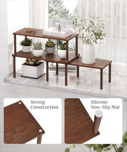 Set of 3 Bamboo Cabinet Organizer Shelf,Large(Brown) - color: Brown, size: Large