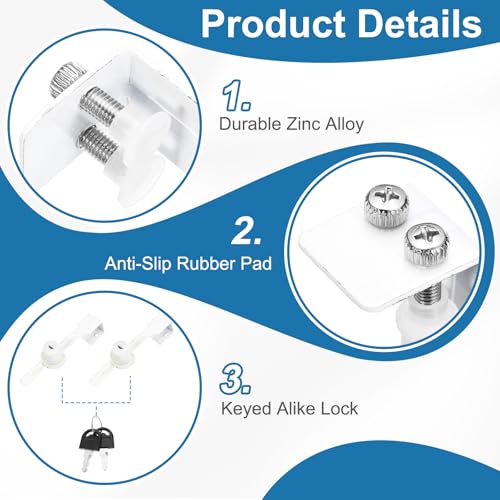 1" Luminous Sliding Glass Door Ratchet Lock Fit 0.39-0.79" White - color: White, size: 2.1"