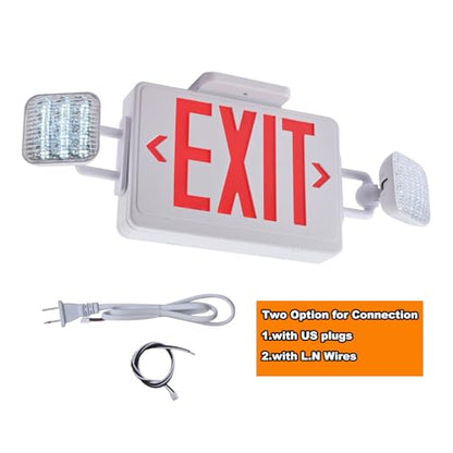 Red Exit Sign with Emergency Lights, 200lm 3Hours Plug in Exit Sign Battery Backup Lights for Business,Commerical Emergency Lighting Combo UL 924 AC85-277V Double Face - color: White Housing +Red EXIT, size: Square Heads