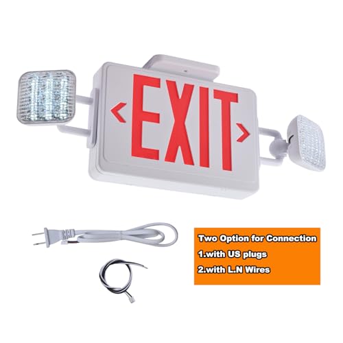 Red Exit Sign with Emergency Lights, 200lm 3Hours Plug in Exit Sign Battery Backup Lights for Business,Commerical Emergency Lighting Combo UL 924 AC85-277V Double Face (Pack of 2) - color: White Housing +Red EXIT, size: Square Heads (Pack of 2)