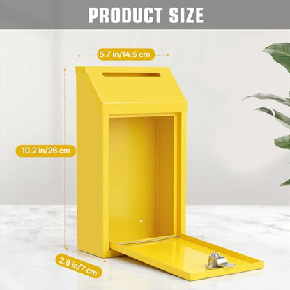 Sumerfnt Locking Cash Box with Lock and Slot, Metal Money Donation Box with 4 Keys Wall Mount, Cash Drop for Farm Stand Supplies, Self-Serve Stand, Tips, Fundraising, Yellow - color: Yellow