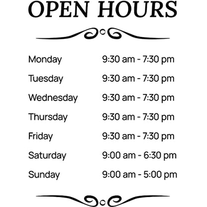 Personalized Business Operation Hours Sign - Custom Hours of Operation Signs for Business, Windows, Glass Door, Storefront, Personalized Store Sign Decal Indoor & Outdoor - Waterproof, Made in USA - size: 35x47 Inches