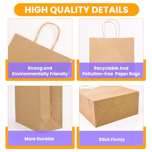 XPCARE Large Brown Paper Bags, 100 Pcs 10x5x13 Paper Gift Bags with Handles - color: Brown, size: 1 Count (Pack of 100)