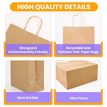 XPCARE Large Brown Paper Bags, 100 Pcs 10x5x13 Paper Gift Bags with Handles - color: Brown, size: 1 Count (Pack of 100)