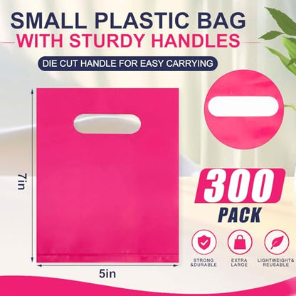 Maitys Rose Red 300 Pcs Small Plastic Bags with Handles 5x7 for Business - color: Rose Red