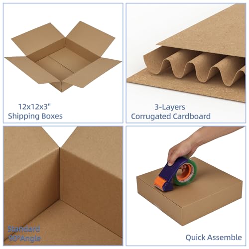 Hoikwo 12x12x3 Large Thin Brown Shipping Boxes Set of 15 - color: Brown, size: 12x12x3-15 Boxes