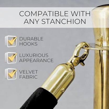 4 PCS Black Velvet Rope - 5 Ft Black Velvet Rope for Parties Crowd Queue Line for Ceremonies Safe Control Hanging Stanchion Tape - color: Black + Gold