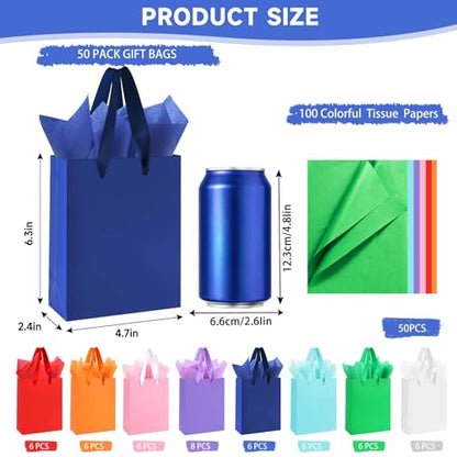 Ethhqu 50 PCS Small Gift Bags with Handles, 100 Tissue Paper 6.3"x4.7"x2.4" - color: Color mixing Small Gift Bags, size: 1 count (Pack of 50)