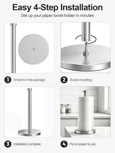 VEHHE Paper Towel Holder Countertop, 4 Non-Slip Suction Cups, Weighted Base