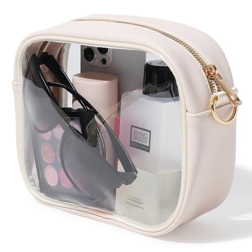 TOBVZOO Clear Bag Stadium Approved, Crossbody Transparent Bag for Concerts Sports Events, Purses for Men & Women - color: Beige - Gold Chain