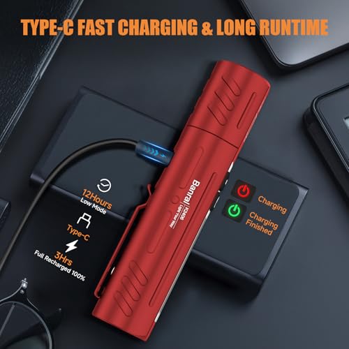 Rechargeable Magnetic Small Powerful Flashlights, Bright Pocket Flashlight - color: Red