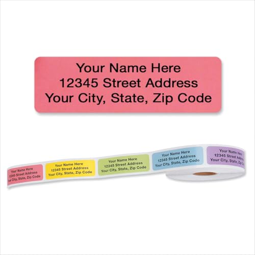 Colorful Images Pastel Multicolor Rolled Return Address Mailing Labels with Dispenser, Customize with Name & Shipping Address, 500 Self Adhesive, Easy Peel Sticker Label Roll, 3/4" x 2 1/2" - color: Pastel, size: 500 Count