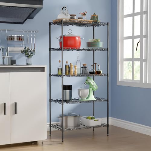 FDW | 5-Tier Wire Shelf | 21" x 11" x 48" | Black - color: Black, size: 5-Shelf No Wheels