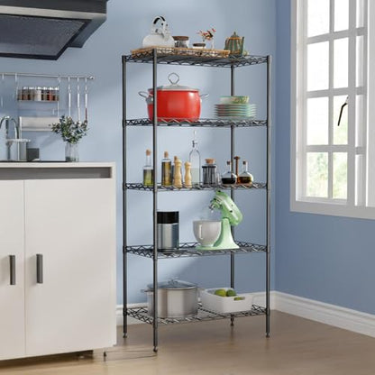 FDW | 5-Tier Wire Shelf | 21" x 11" x 48" | Black - color: Black, size: 5-Shelf No Wheels