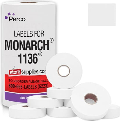 Pricing Labels for Monarch 1136 White - 14,000 Labels w/ 8 Rolls Value Pack, 1 Sleeve - Made in USA - color: White, size: 1 Sleeve