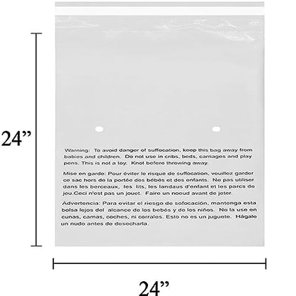 24" X 24” (20 Count) Self Seal Clear Poly Bags with Suffocation Warning for Packaging, Shipping, FBA Storage - Permanent Adhesive